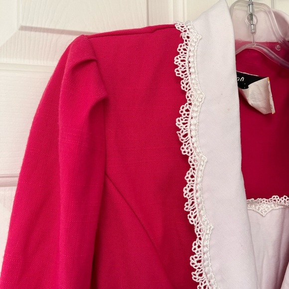 Vintage 80s 90s Hot Pink Blazer with Lace Collar - Picture 7 of 15